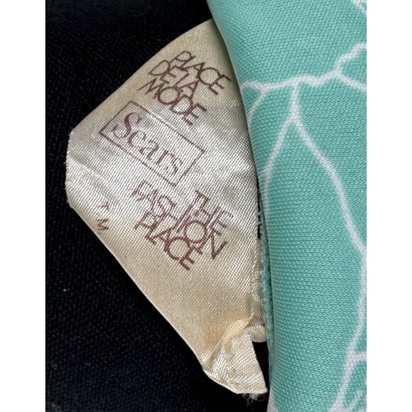 Vintage 80s shirtdress, mint green, white floral, Sears Canada, sewn-in belt tie - Picture 9 of 9